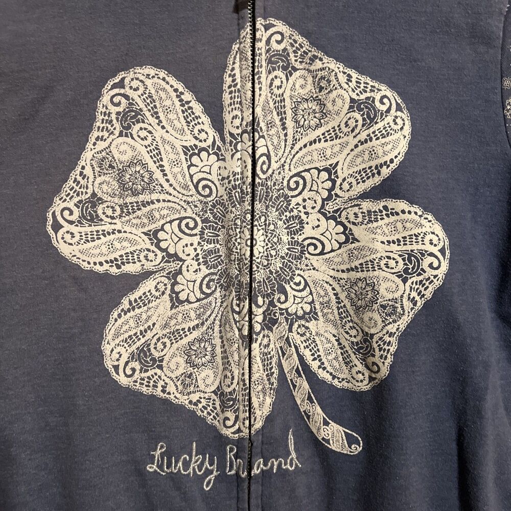 Vintage Y2K Lucky Brand Chain Stitch Flower Full Zip Blue Hoodie - Girls L 14/16 - Picture 2 of 7